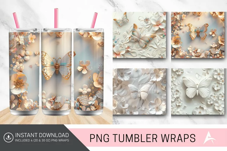 3D Floral Butterfly Tumbler Wrap