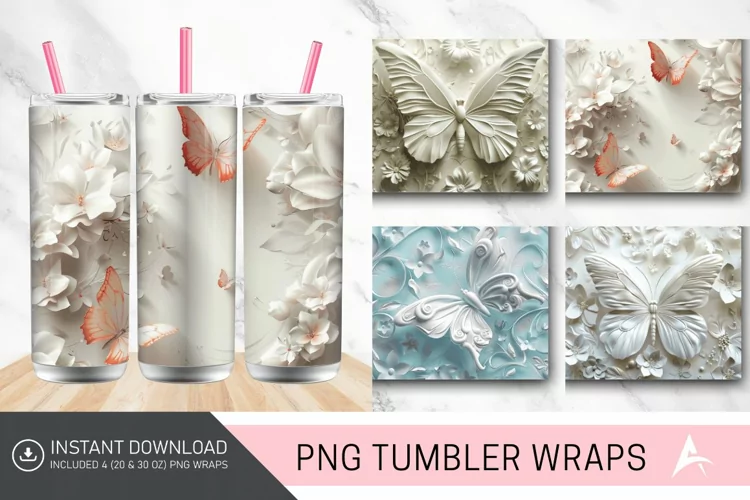 3D Floral Butterfly Tumbler Wrap