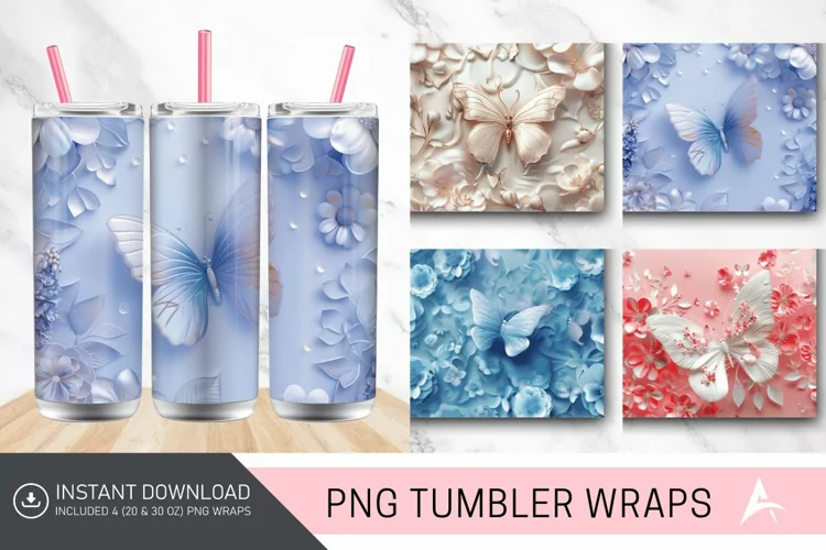 3D Floral Butterfly Tumbler Wrap