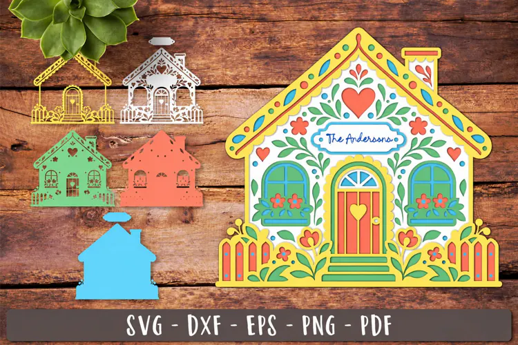 3d Floral Cottage House SVG Personalized Layered design