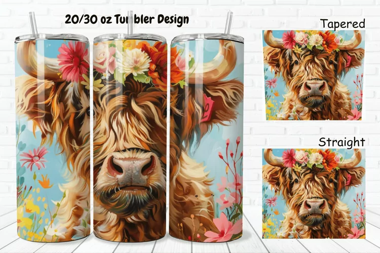 3D Floral Cow 20/30oz Skinny Tumbler