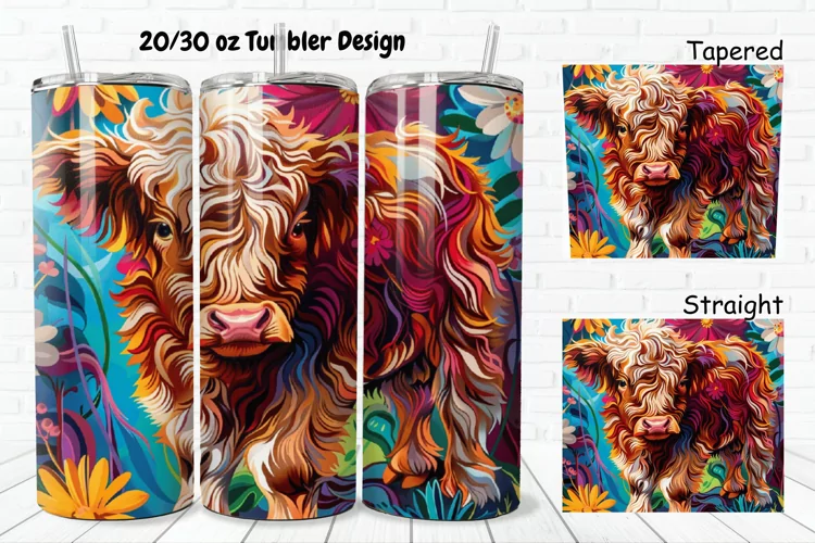 3D Floral Cow 20/30oz Skinny Tumbler