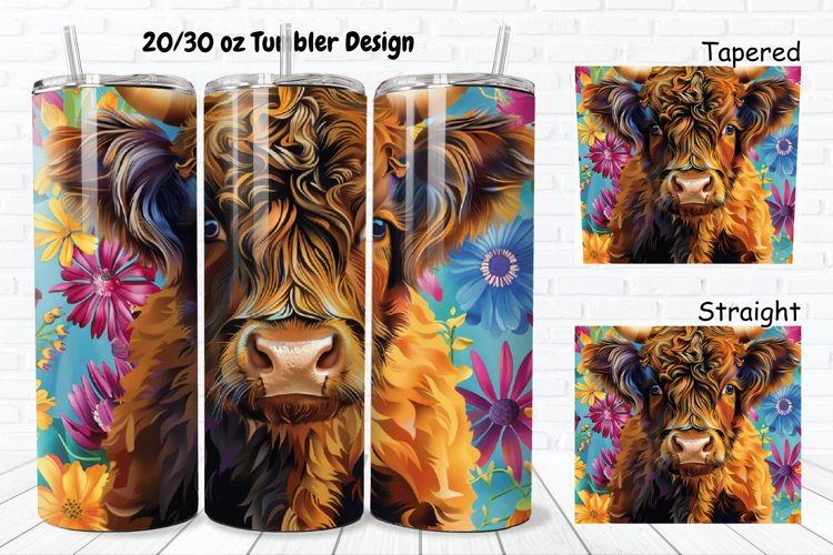 3D Floral Cow 20/30oz Skinny Tumbler