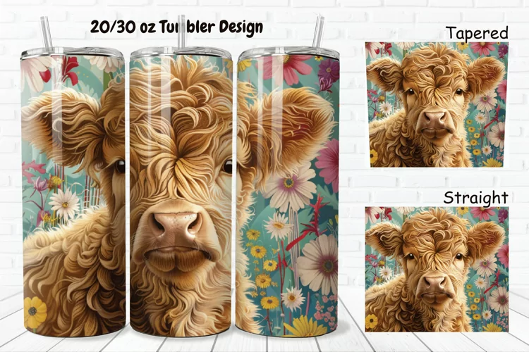 3D Floral Cow 20/30oz Skinny Tumbler