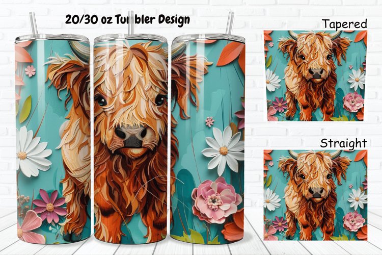 3D Floral Cow 20/30oz Skinny Tumbler example image 1