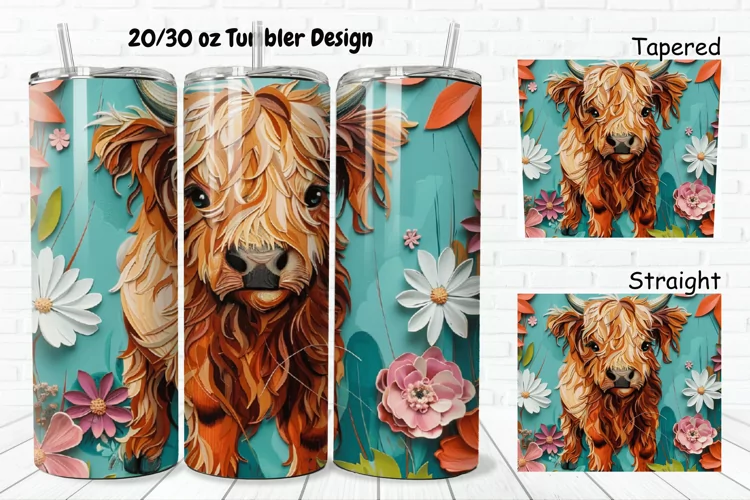 3D Floral Cow 20/30oz Skinny Tumbler