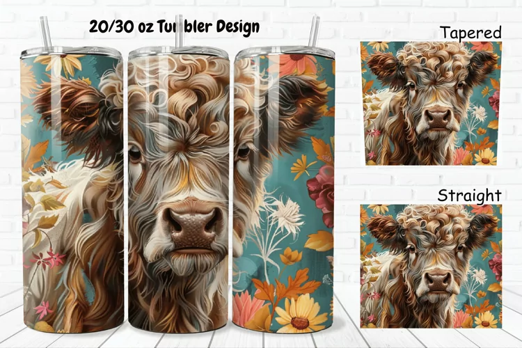 3D Floral Cow 20/30oz Skinny Tumbler