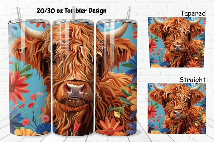 3D Floral Cow 20/30oz Skinny Tumbler