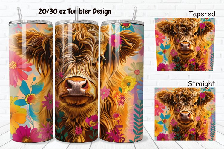 3D Floral Cow 20/30oz Skinny Tumbler