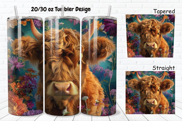 3D Floral Cow 20/30oz Skinny Tumbler