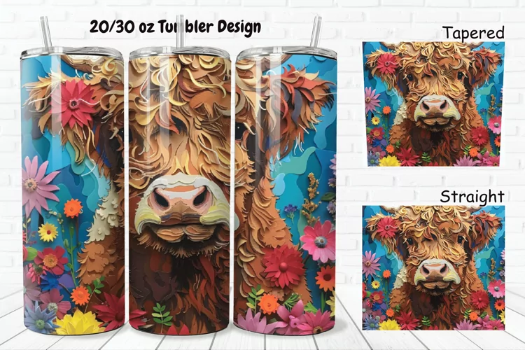 3D Floral Cow 20/30oz Skinny Tumbler