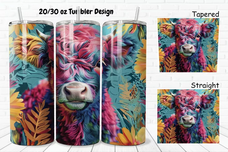 3D Floral Cow 20/30oz Skinny Tumbler
