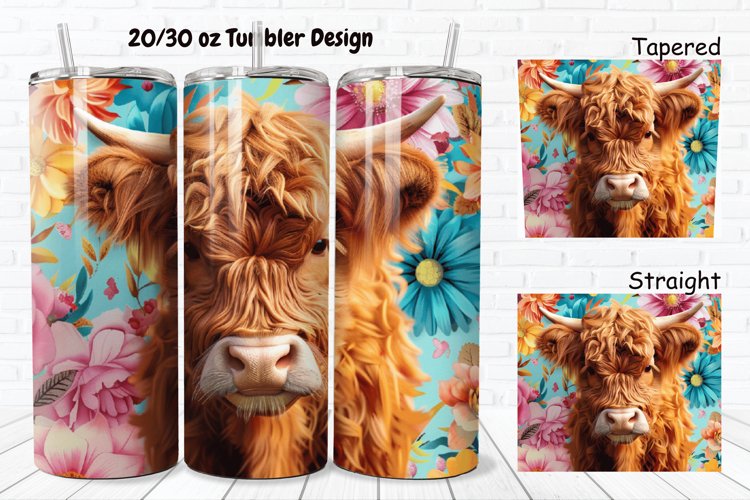 3D Floral Cow 20/30oz Skinny Tumbler