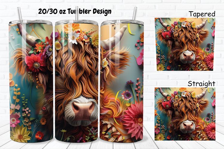 3D Floral Cow 20/30oz Skinny Tumbler example image 1