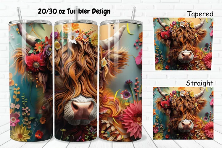 3D Floral Cow 20/30oz Skinny Tumbler