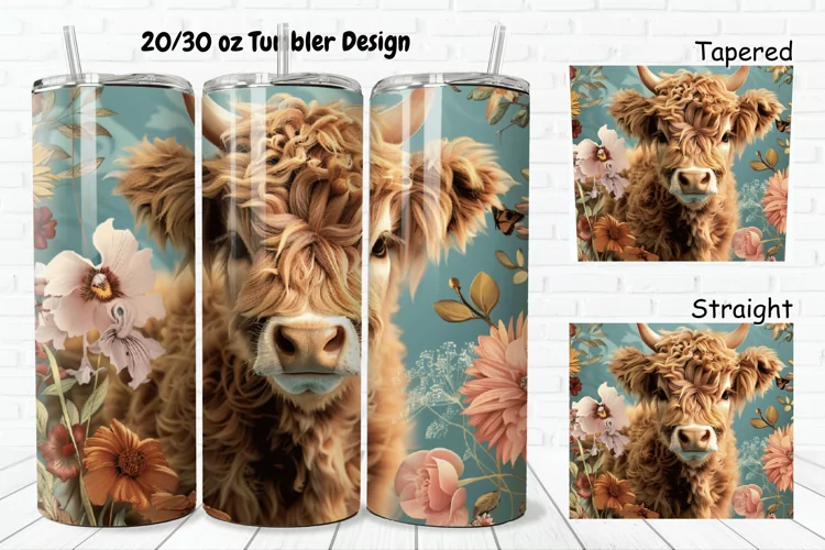 3D Floral Cow 20/30oz Skinny Tumbler