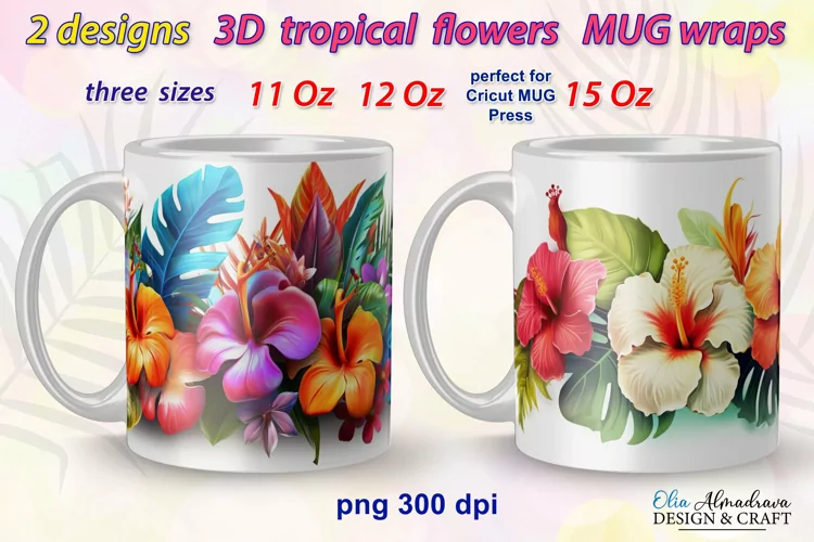 3D Flower Mug Wrap Png| Cricut Mug Press Sublimation Design