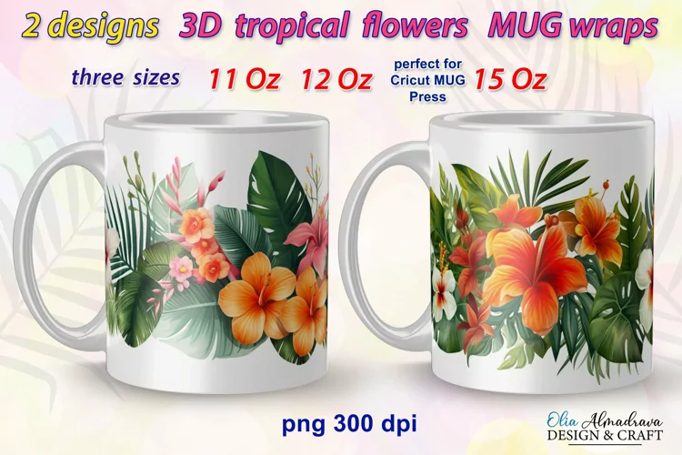 3D Flower Mug Wrap Png| Cricut Mug Press Sublimations Design