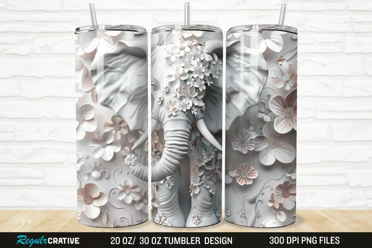 3D Floral Elephant 20/30oz Skinny Tumbler
