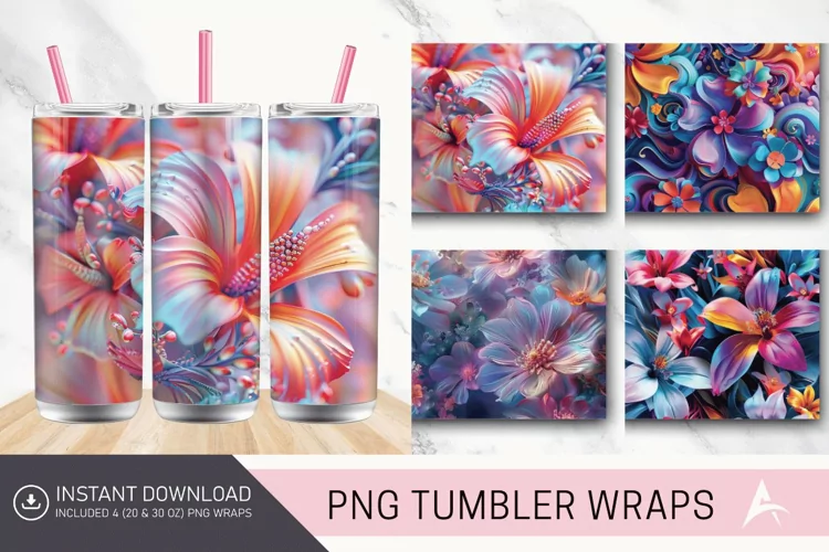 3D Floral Fantasy Tumbler wrap
