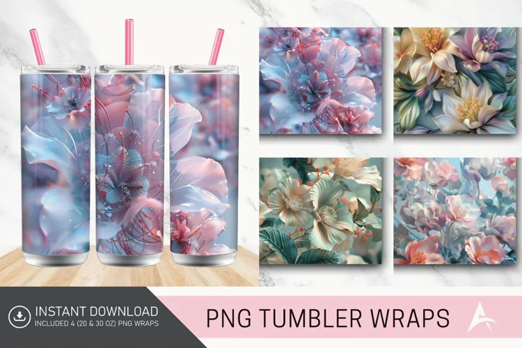 3D Floral Fantasy Tumbler wrap