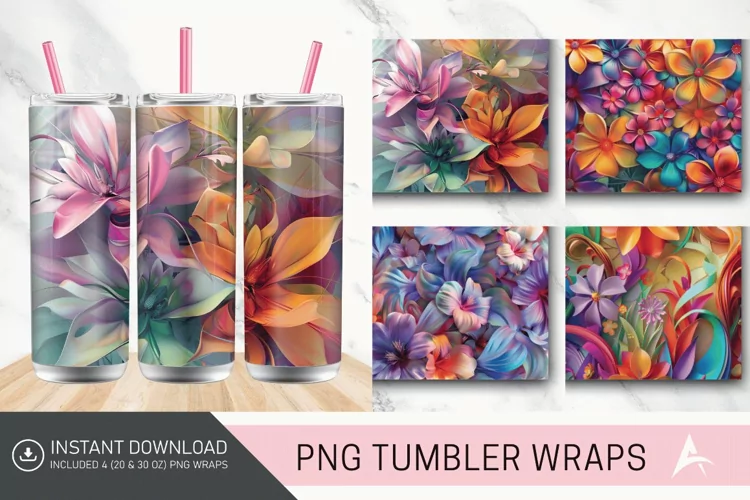 3D Floral Fantasy Tumbler wrap