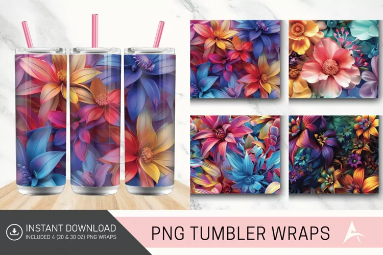 3D Floral Fantasy Tumbler wrap