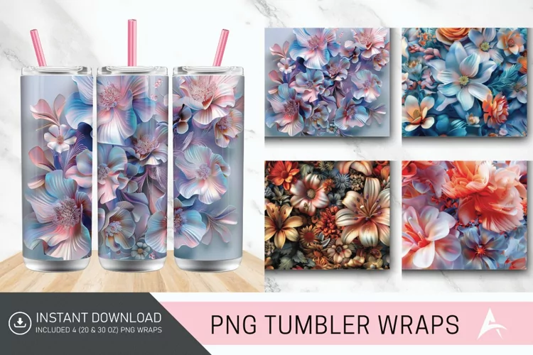 3D Floral Fantasy Tumbler wrap