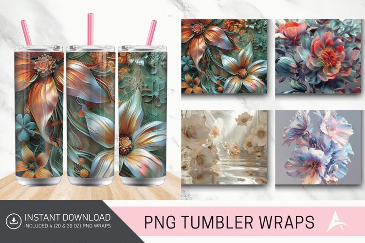 3D Floral Fantasy Tumbler wrap example image 1