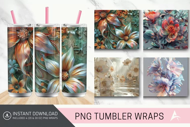 3D Floral Fantasy Tumbler wrap