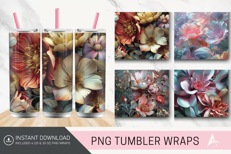3D Floral Fantasy Tumbler wrap