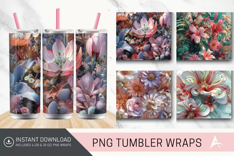 3D Floral Fantasy Tumbler wrap