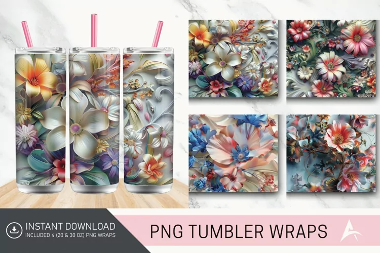 3D Floral Fantasy Tumbler wrap
