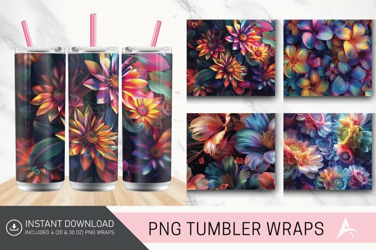 3D Floral Fantasy Tumbler wrap