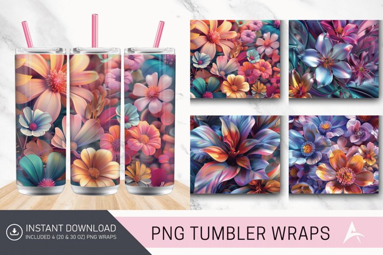 3D Floral Fantasy Tumbler wrap example image 1