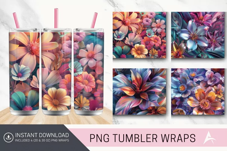 3D Floral Fantasy Tumbler wrap