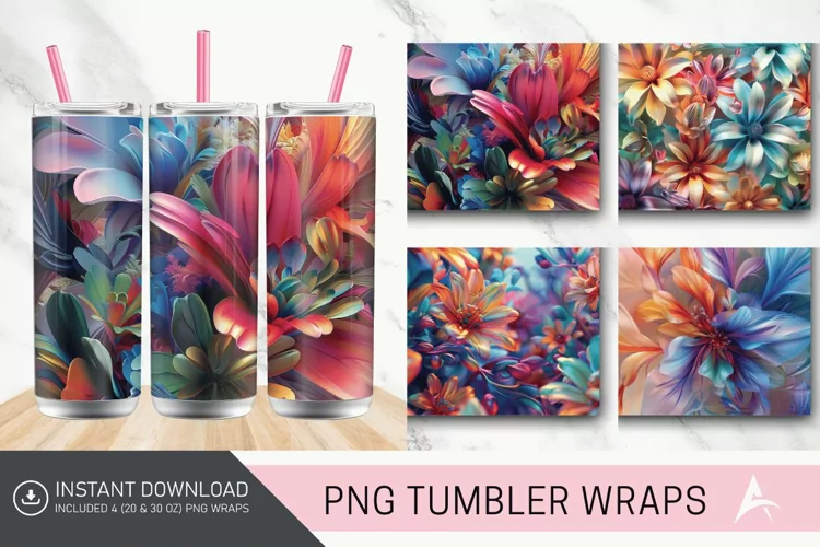 3D Floral Fantasy Tumbler wrap