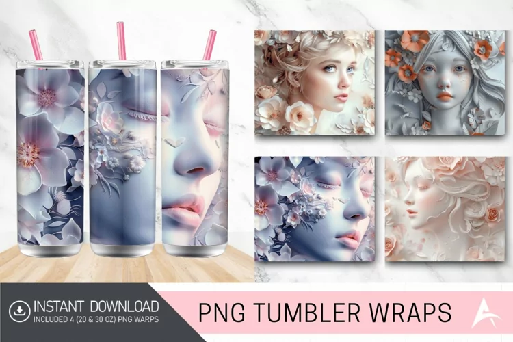 3D Floral Girl Tumbler wrap