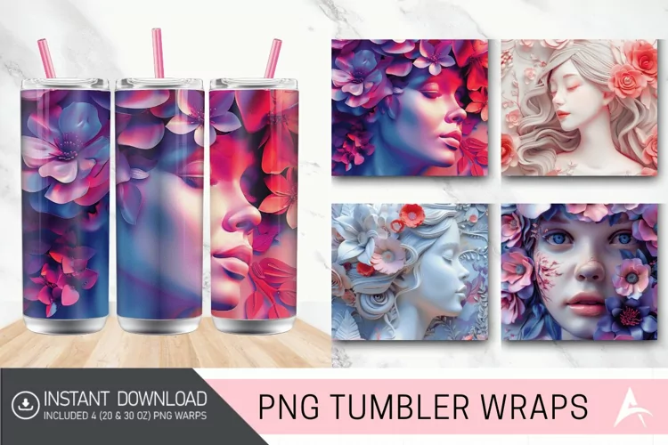 3D Floral Girl Tumbler wrap