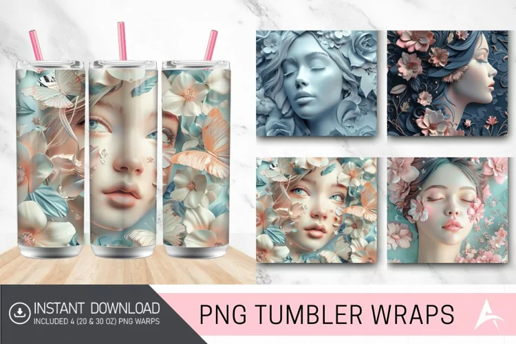 3D Floral Girl Tumbler wrap