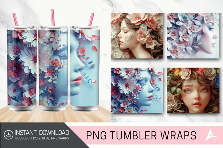 3D Floral Girl Tumbler wrap
