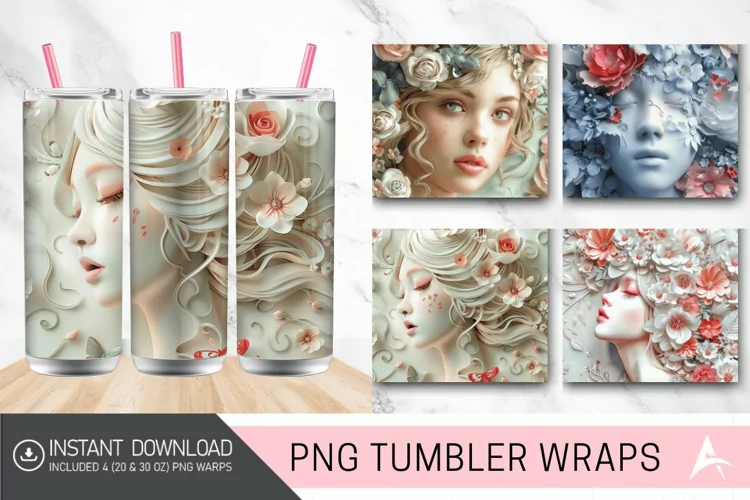 3D Floral Girl Tumbler wrap