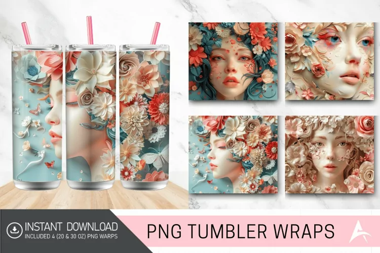 3D Floral Girl Tumbler wrap