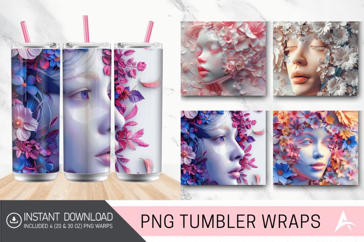 3D Floral Girl Tumbler wrap example image 1