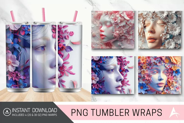 3D Floral Girl Tumbler wrap