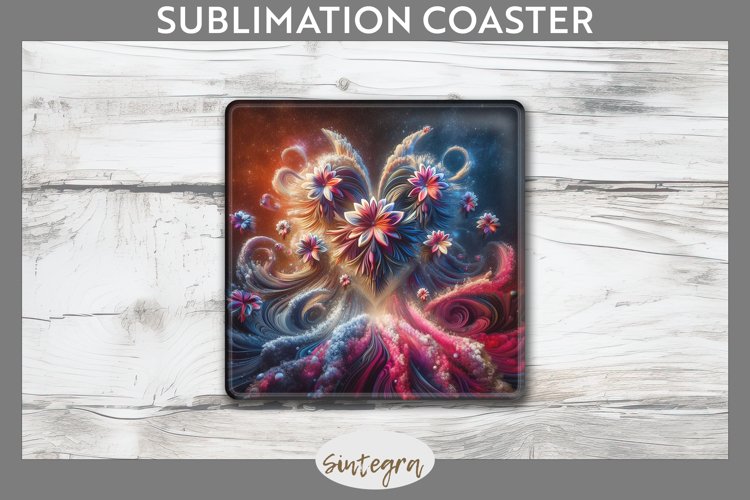 3D Floral Hearts v1 Square Coaster Sublimation example image 1