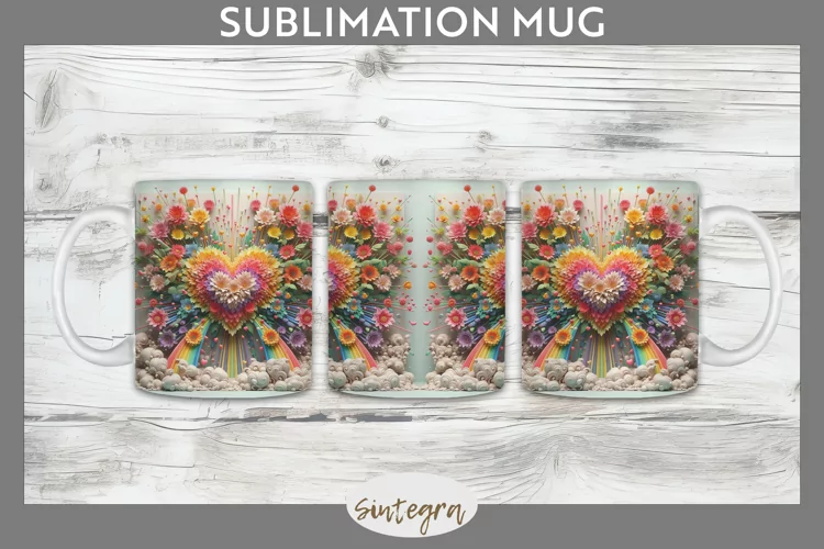3D Floral Hearts v10 Mug Wrap Sublimation