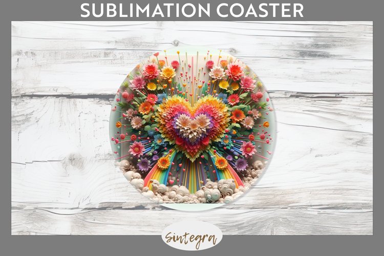 3D Floral Hearts v10 Round Coaster Sublimation example image 1