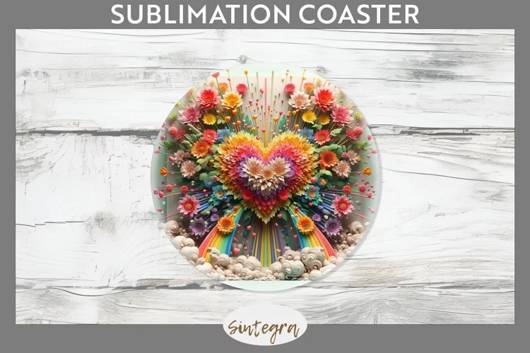 3D Floral Hearts v10 Round Coaster Sublimation