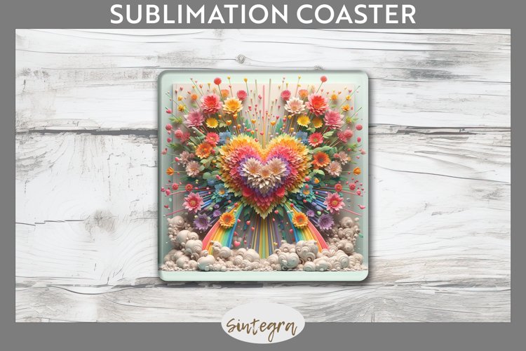 3D Floral Hearts v10 Square Coaster Sublimation example image 1